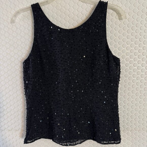 NWT Talbots Black Round Neck Pure Silk Sequins Bead Lined Tank Size 4 - Picture 4 of 8